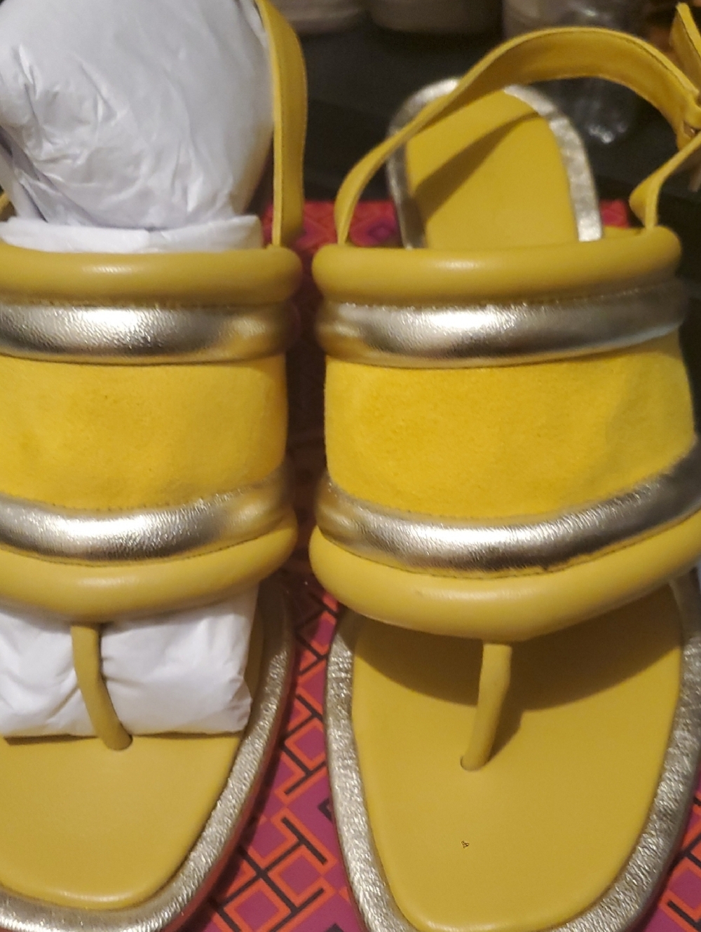 Tory Burch Yellow Wedge Sandals with Gold Accents